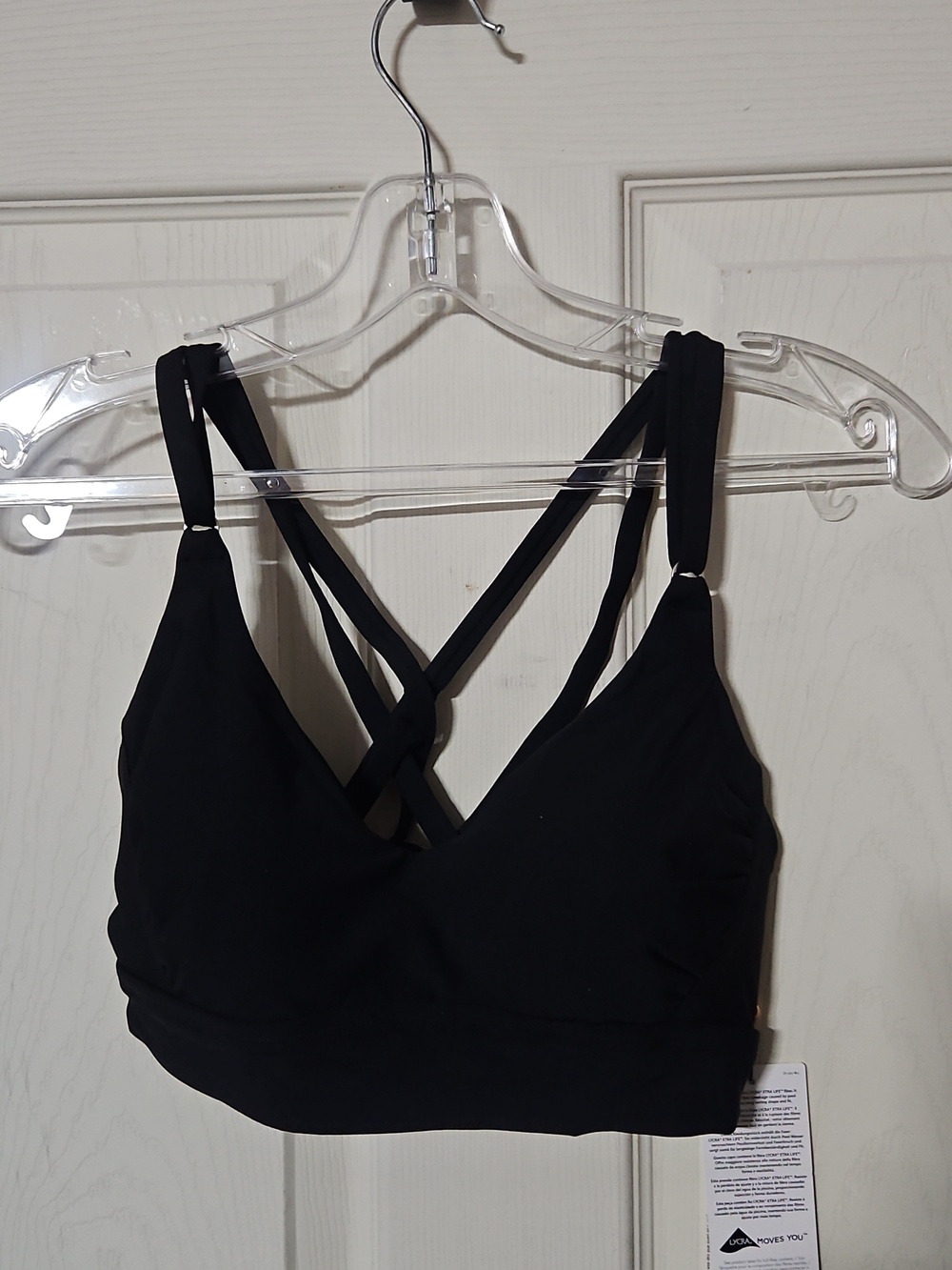 CALIA Women’s Strappy Back Ruched Medium Support Bikini Swim Top: BLACK: SIZE S